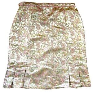 Vintage Robert Louis New York Silk Floral Pink and Gold Midi Skirt